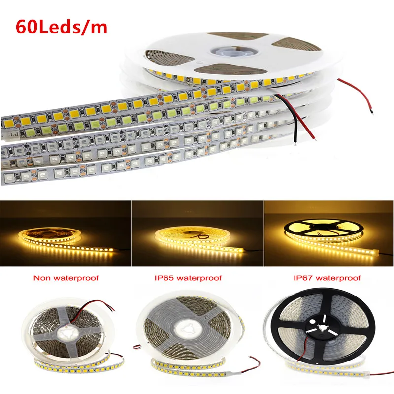 Striscia Led 5054 Dc 12V 24 V Pc 5M 120Led/M Strisce Luminose A Led Flessibili 12 24 V Volt Diode Ledstrip Impermeabile Bianco Caldo