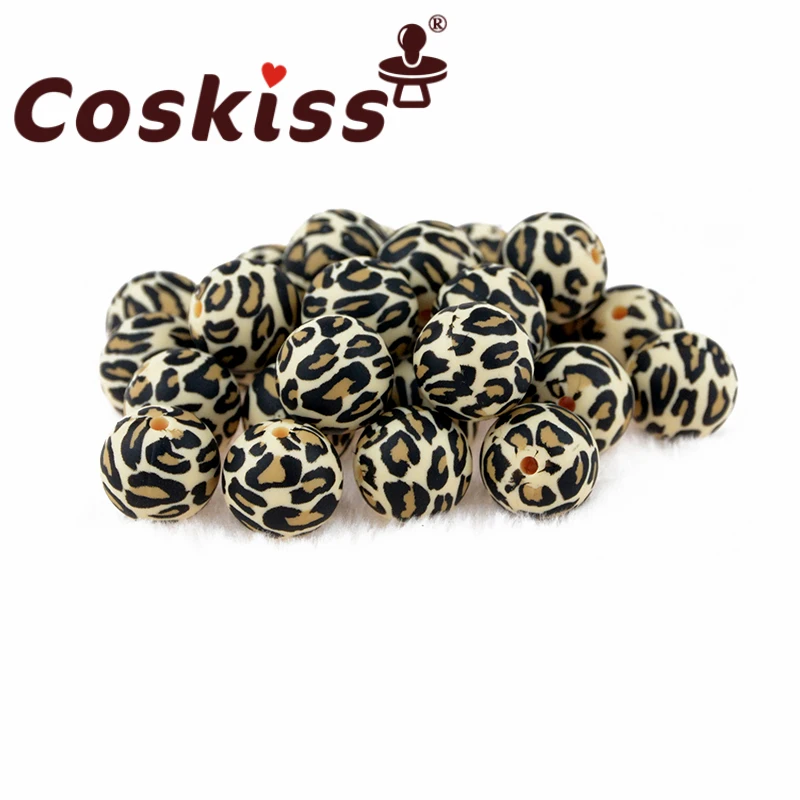 

Coskiss 20PC Silicone Leopard Print Bead Food Grade Teether Round Printing 12/15mm DIY Crafts Baby Teether Safe Rattle Beads