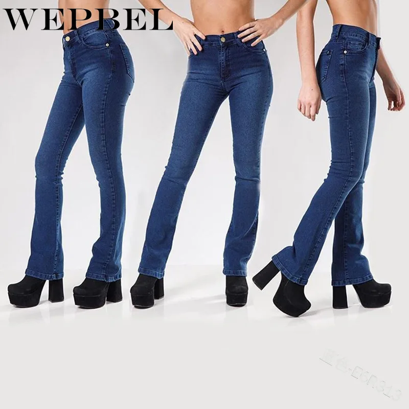 WEPBEL расклешенные женские джинсы длинные облегающие джинсы женские джинсовые брюки размера плюс летние обтягивающие Стрейчевые женские повседневные брюки с поясом