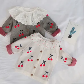 

Baby Girl Jacket Knitted Cardigan Cherry Sweater Fall Winter Fashion Long Sleeve Coat Jacket Newborn Kids Toddler Boy Clothing