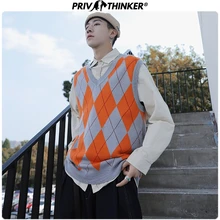Privathinker осень зима корейский свитер жилет мужской пуловер Топы повседневные мужские без рукавов одноцветные уличные мужские s свитер жилет