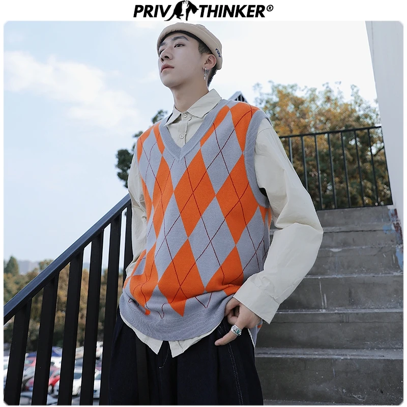 

Privathinker 2020 Autumn Winter Korean Sweater Vest Men Pullover Tops Casual Male Sleeveless Solid Streetwear Mens Sweater Vest