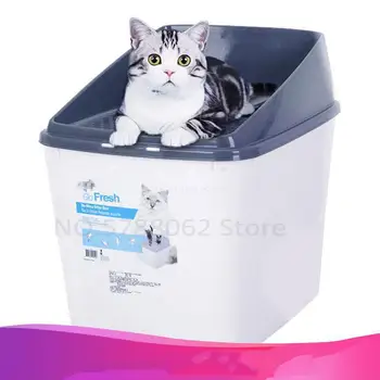 

Half-Sealed Large Space Cat Litter Box with Plastic Mesh Lid Durable Kitten Toilet Easy Entrance for Large Cat Easy Clean Design