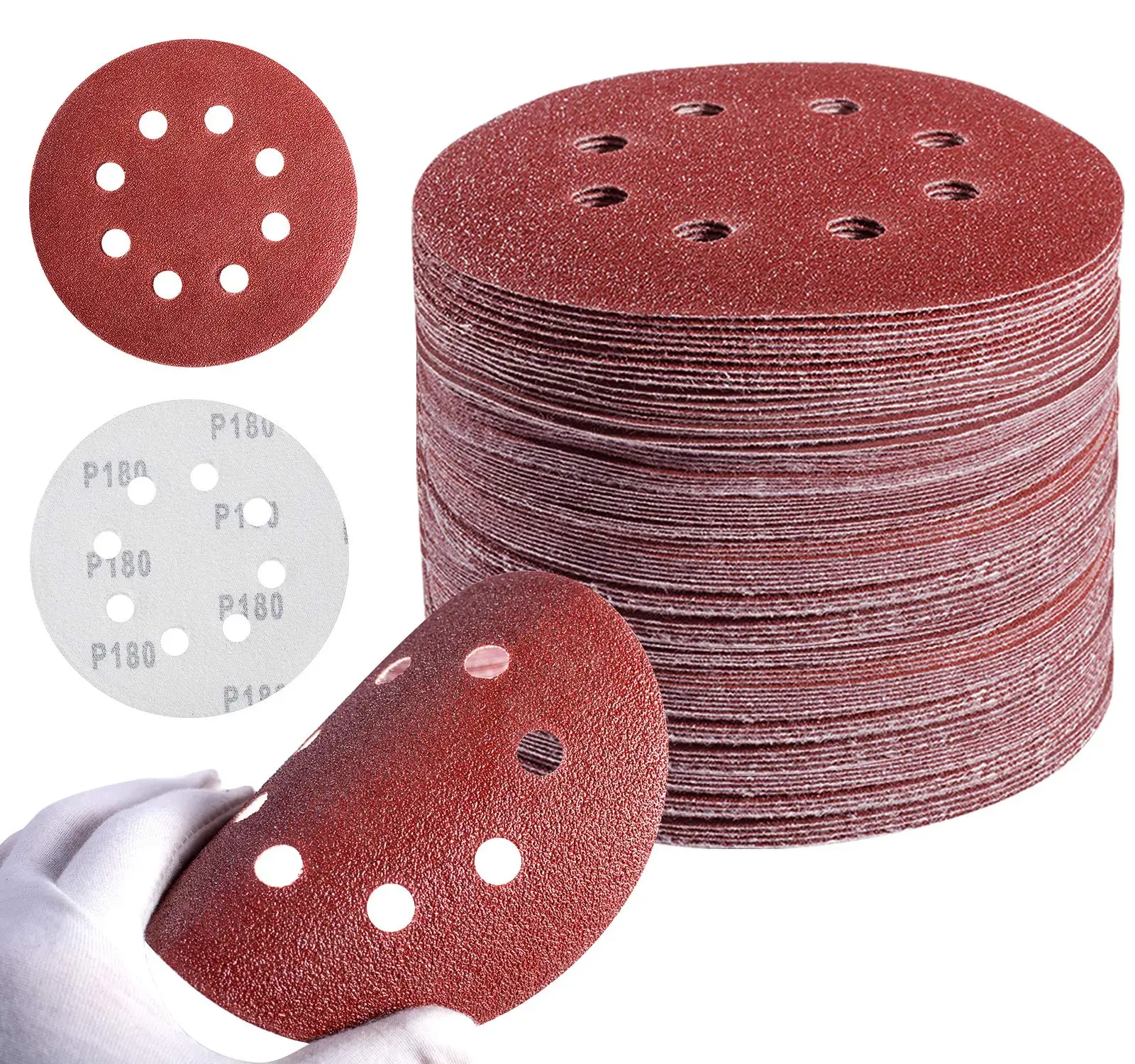 15Pcs 5 Inch 125mm 8 Holes Aluminium Oxide Dry 60 to 1200 Grits Hook &ampLoop Sandpaper Sanding Disc for Metal & Auto&ampWood |