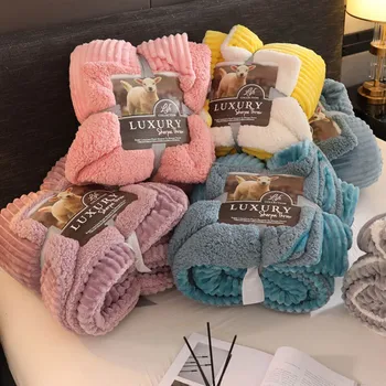 

Double Layer Winter Warm Blanket Berber Manta Quilt Comforter Women Fleece Baby Plaid Baby Thick BedSpread