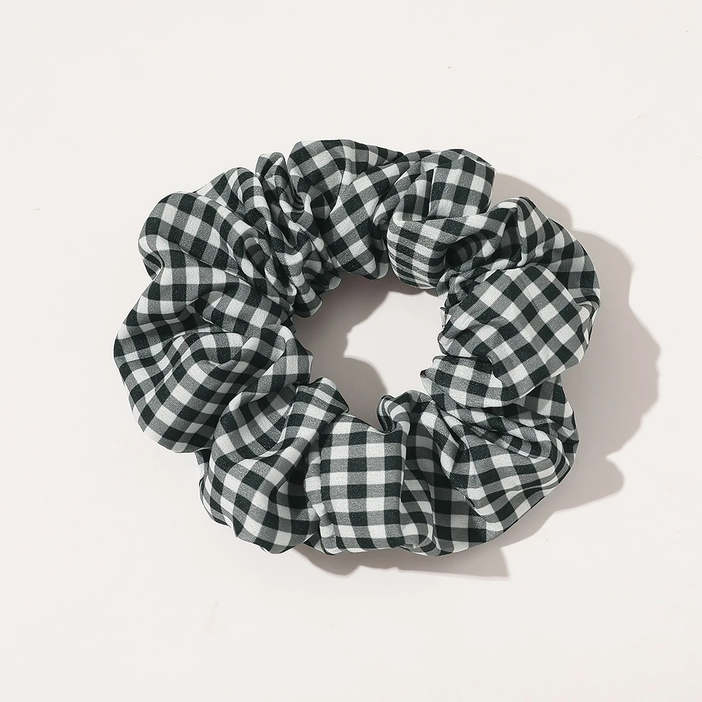 Preto branco xadrez scrunchies feminino listrado treliça bolinhas corda de  cabelo rabo de cavalo laço de