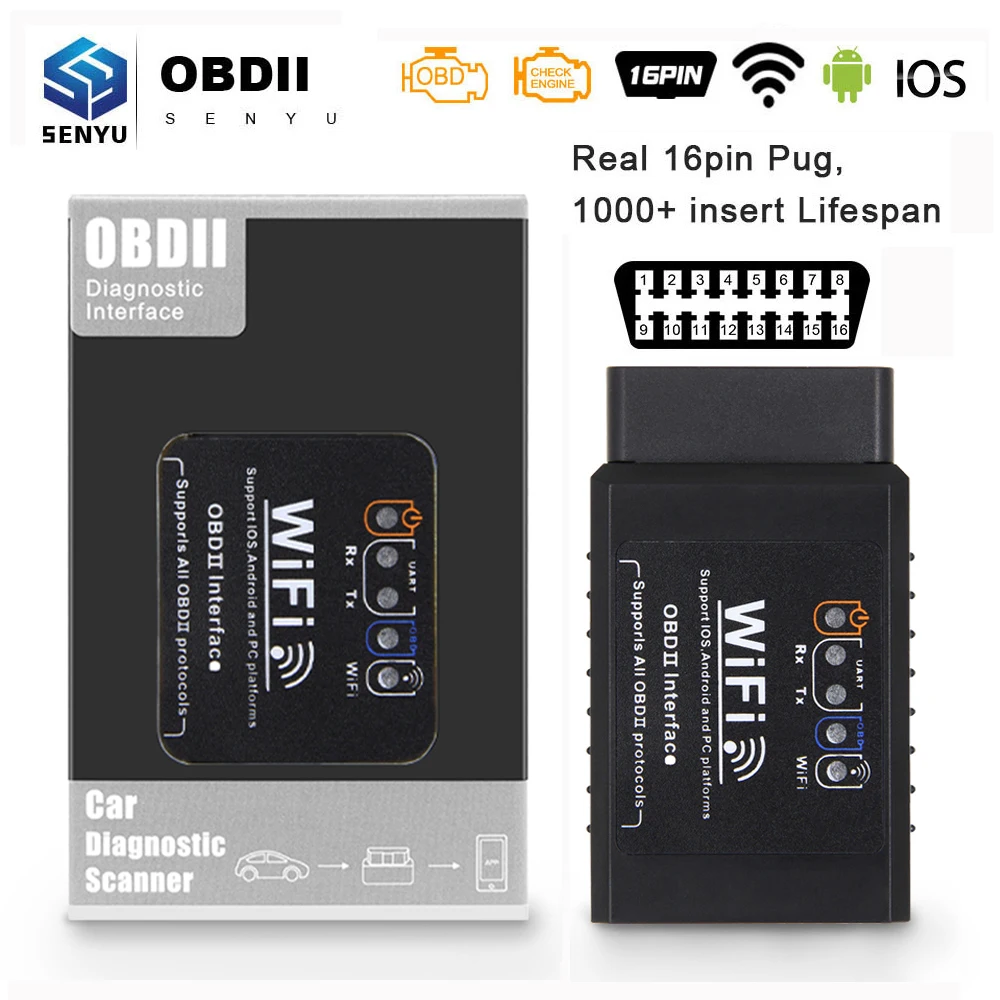Android/IOS ELM327 OBD2 Mini V1.5 WIFI Codes Diagnostic Car Reader Scanner Black 