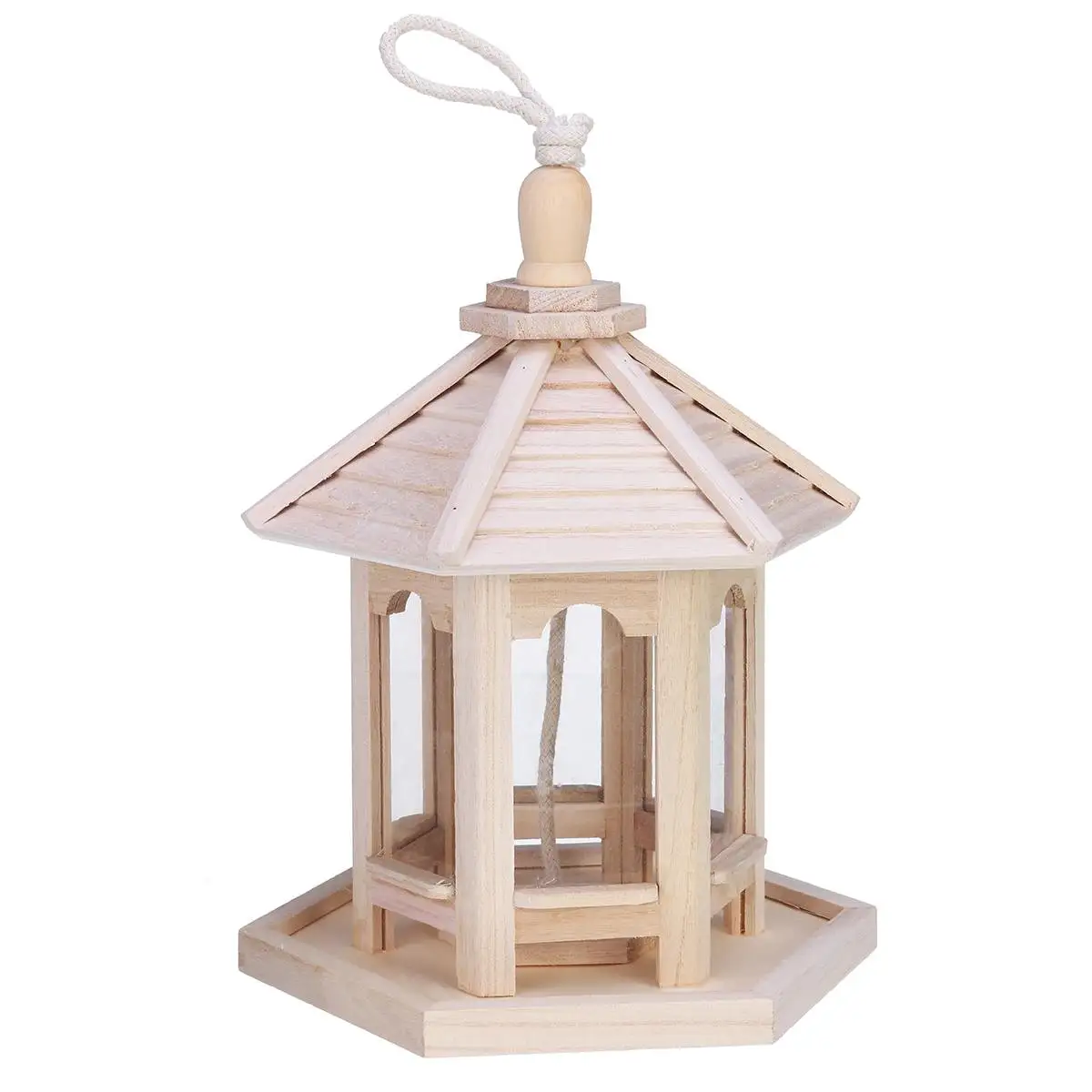 Wooden Color Мини-наружная кормушка для птиц, деревянный подвесной контейнер для еды для птиц, для балкона, сада, парка, птичьего дома, тип кормушки, украшение сада - Цвет: Wooden Color