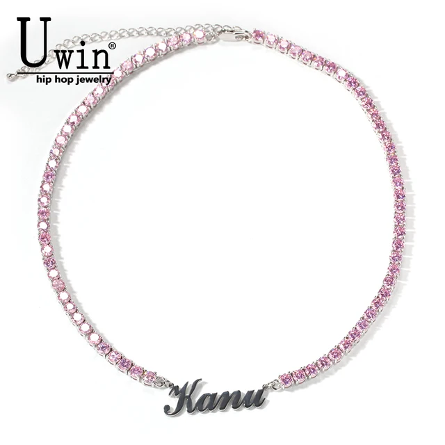 Uwin Stainless Steel Name Necklace Custom Letters With 5mm CZ Tennis  Chain Full Zircon Gift DIY HipHop Jewelry 1