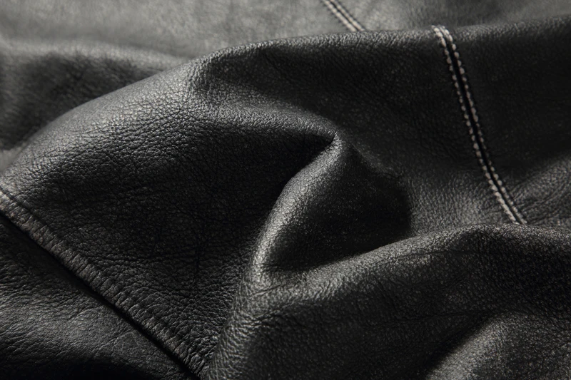 New Men Casual Cowhide Genuine Leather Jacket Stand Collar Riding Jackets Black/Black Eding/Vintage Gray Coats