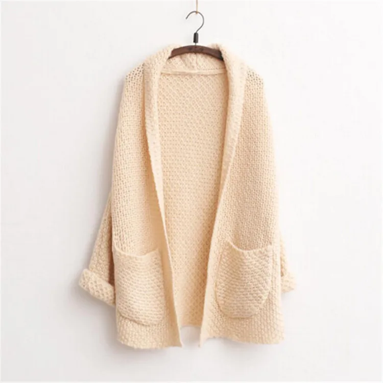 

Casual Loose Women Sweater For Autumn Winter Cardigan Solid Procket Batwing Sleeve Thick Sweaters Outwear Coat Fashion Female