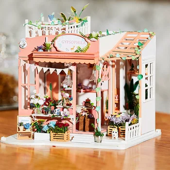 

DIY Wooden Dollhouse Beautiful Flowers House Architecture Mininatures with Furniture Toys for Children Friend Birthday Gift