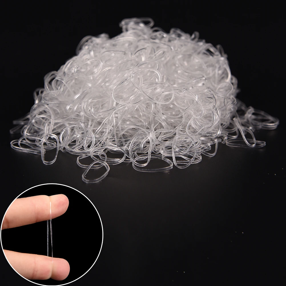 HOT 1000Pcs/Bag Clear Rubber Hairband Rope Ponytail Holder Elastic Women Hair Band Tie Hair Styling Tools