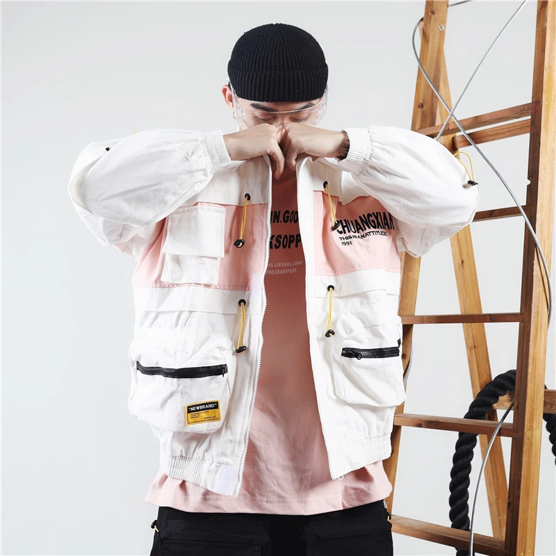 Куртки пальто для мужчин Мути-накладные карманы белый Techwear верхняя одежда