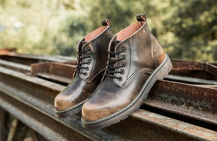 

Spring Autumn Genuine Leather lace-up ankle boots Fashion falt dress shoes Round toe Martin boots big size 47