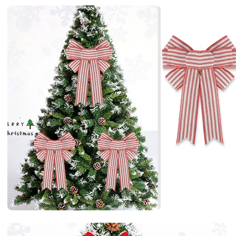 Grand Nœud De Sapin De Noël Rouge Et Blanc - Décor Géant En Velours 180x50cm - Décoration Maison Fête - 5
