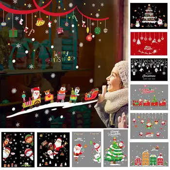 

2020 New Christmas Tree Santa Snowflake Elk Wall Sticker Decal Xmas Party Festival Home Store Window Decor