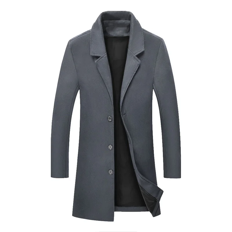 Litthing шерстяное длинное пальто для мужчин, осенне-зимняя брендовая куртка, Мужское пальто, повседневное однотонное тонкое пальто с воротником, длинный Тренч, уличная одежда