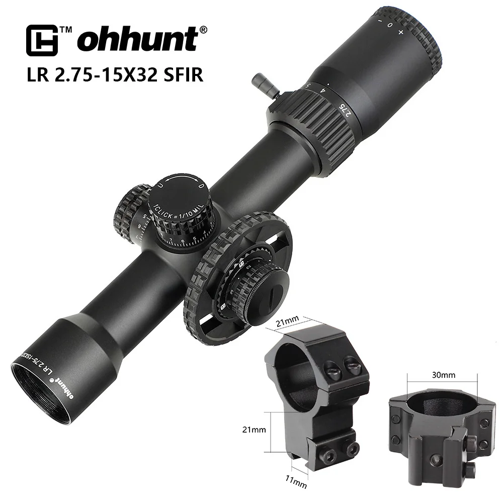 Ohhunt LR 2,75-15X32 SFIR охотничий прицел боковой Параллакс стекло гравированное сетка Красное освещение револьверный замок Сброс прицел - Цвет: High Dovetail Rings