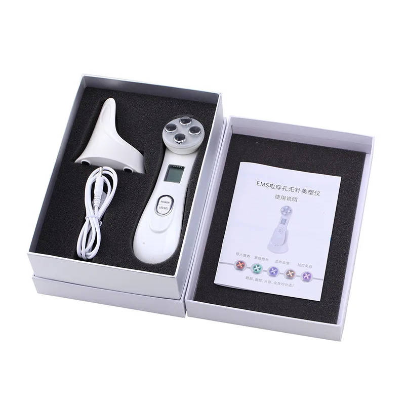 with gift box 5в1 РЧ и мезотерапия ЭМС электропорация лица красота ручка радиочастотный светодиодный фотон омоложение кожи средство для удаления морщин - Цвет: with gift box