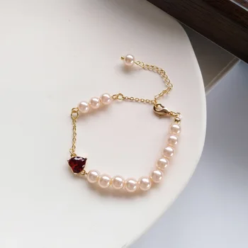

Elegant-Style Baroque INS-Style Bracelets Sweet Pearl Best Friend Hand Jewelry Cool Heart Diamond Set Bracelet 1738