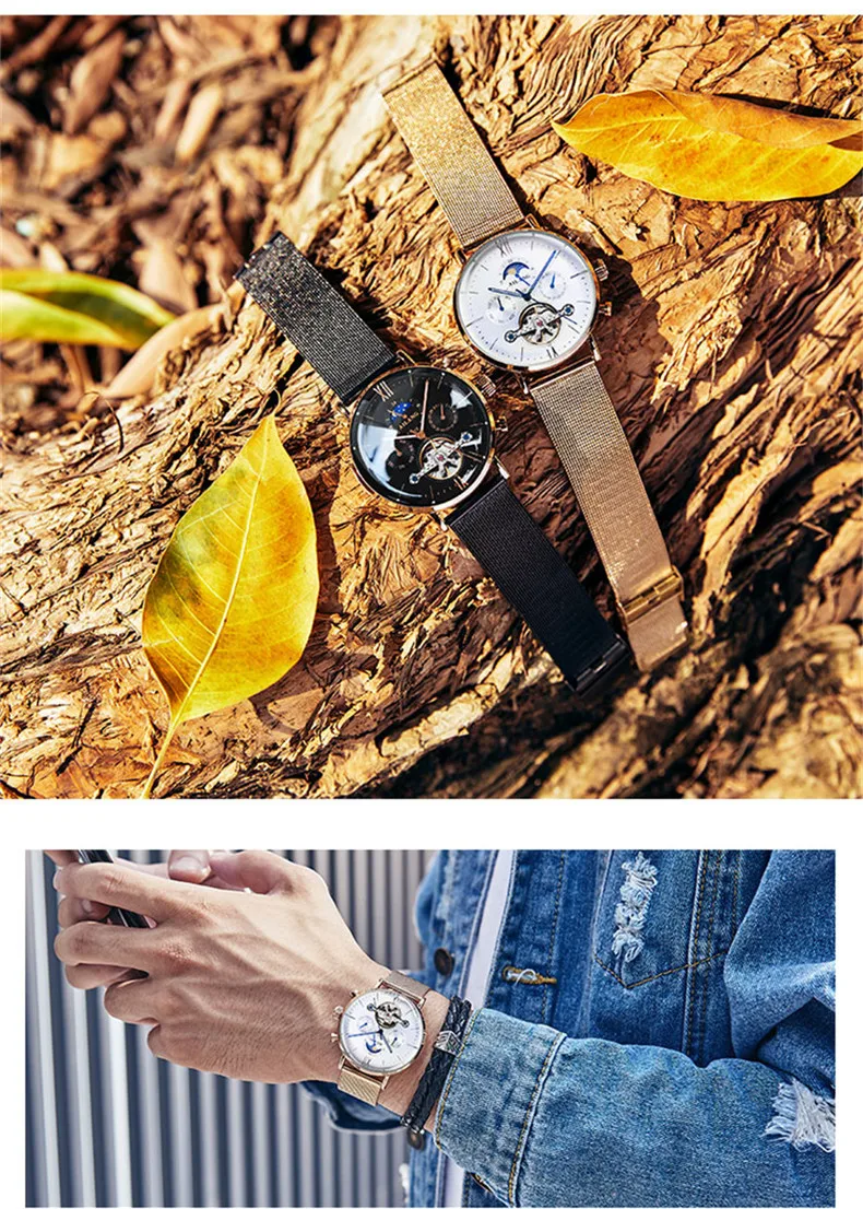 AILANG Uomo Automatico Meccanico Tourbillon di Lusso da Polso Uomo Cintura in Maglia di Acciaio Inossidabile es es_voghion.com