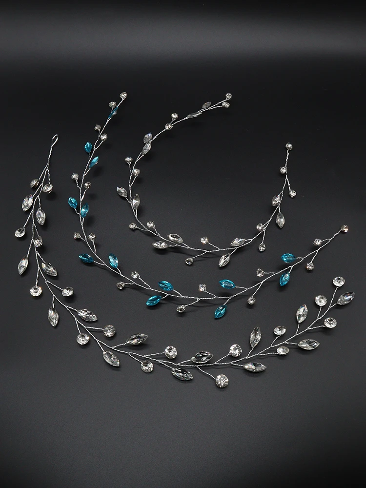Bridal Hair Accessories Silver Blue Wedding Rhinestone Headband Elegant Prom Hairpiece Luxury Hairband Bridal Hair Accessory Women Hair Jewelry