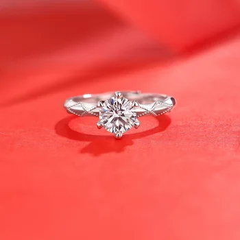 

6.5 mm Moissanite Ring 925 Sterling Silver 1 Carat D Color Excellent Cut Pass Diamond Test Moissanite Rings for Female Jewelry