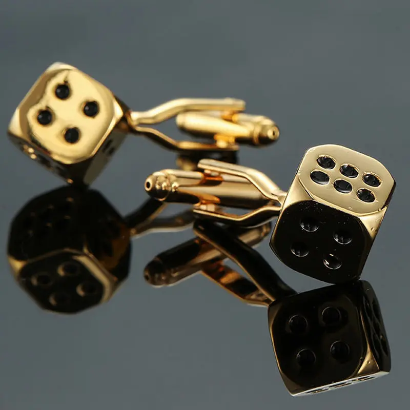 Crystal Cufflinks Playing Card Hammer Dice Pistol Men's Shirt Badge Pin Birthday Party Gift