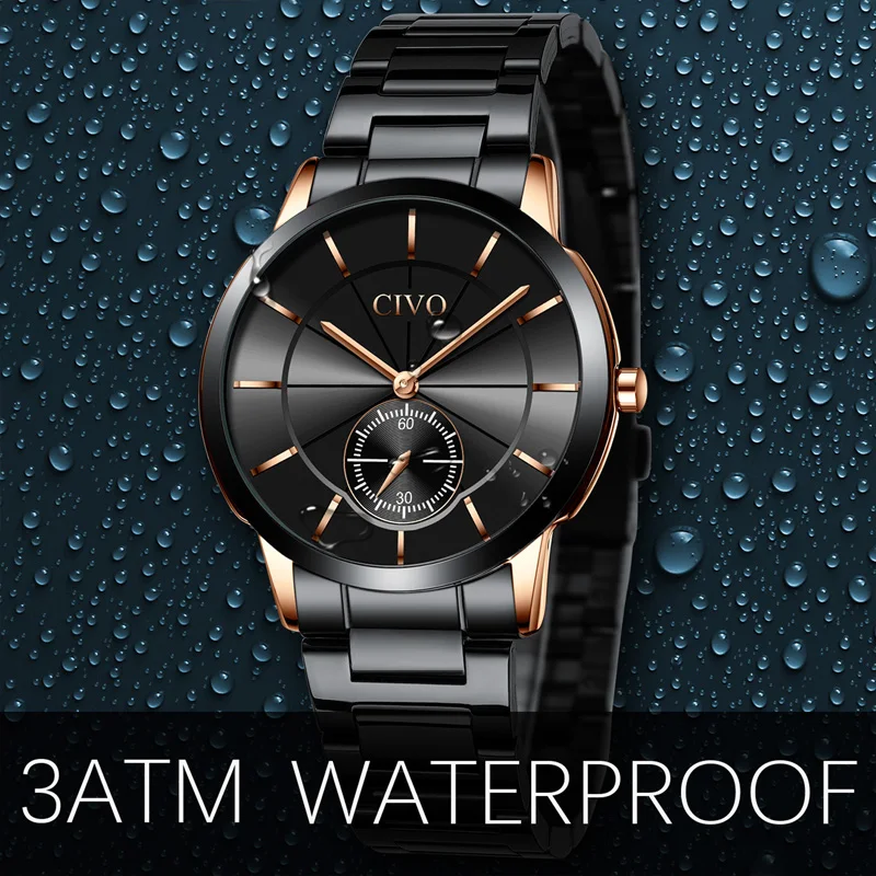 CIVO модные мужские часы лучший бренд класса люкс Reloj кварцевые часы водонепроницаемые спортивные наручные часы ремешок из нержавеющей стали montre homme 8090