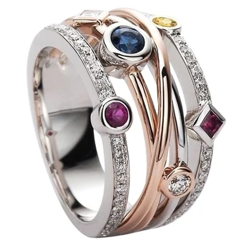 Cross Female Finger Ring Jewelry White/Yellow Blue/Rose Red CZ Shine Stone