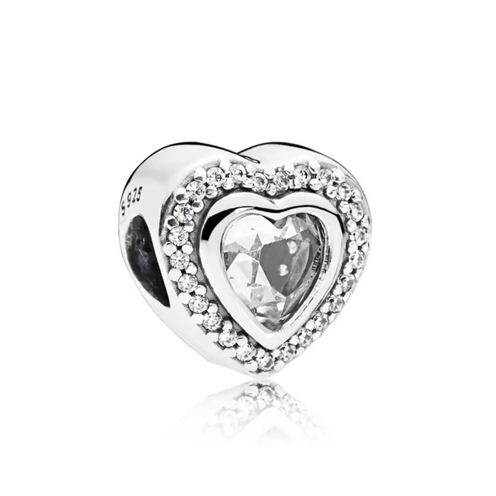 PDB ZZ 09 Silver 925 Jewelry Original 1:1 Paving Silver Charm and Pink Cubic Zirconia Poetry Suitable for Pan Original Charm - Цвет: 797608CZ