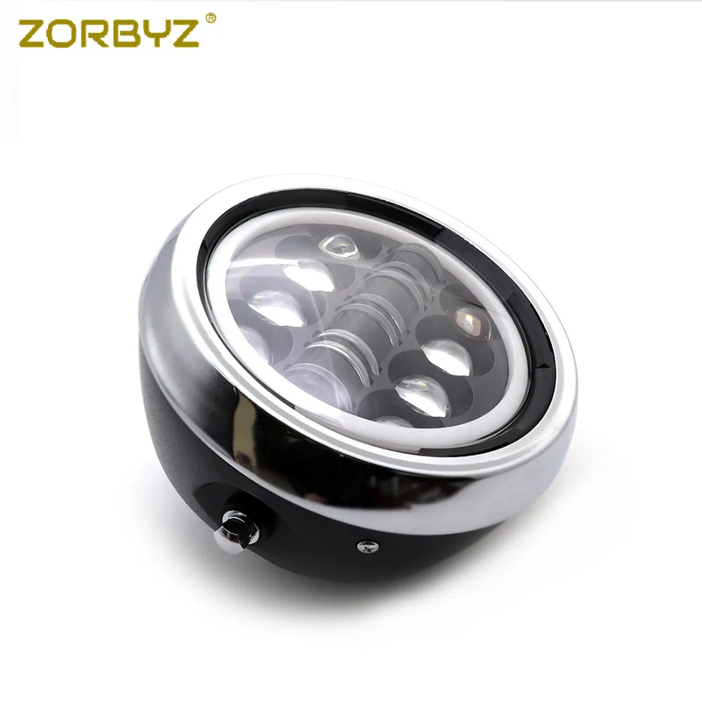 ZORBYZ мотоциклетный " Хромированный Светодиодный светильник на переднюю голову с янтарным/белым ангельским глазом головной светильник для Honda Kawasaki Cruisers Choppers