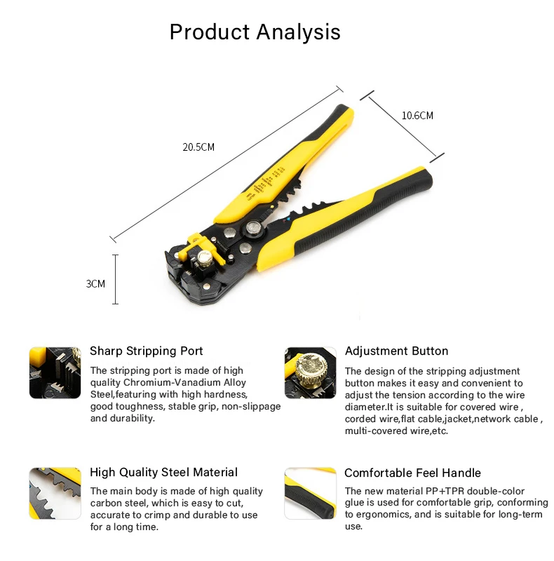 Обжимной инструмент для кабелей, резак, автоматический инструмент для зачистки проводов, многофункциональные инструменты для зачистки, обжимные плоскогубцы, клеммы 0,2-0,6 мм, ручные инструменты