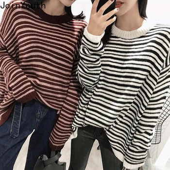 

JoinYouth Striped Pullovers O Neck Loose Autumn Winter 2020 Sweaters Women Retro Korean Preppy Style Casual Pull Femme J239