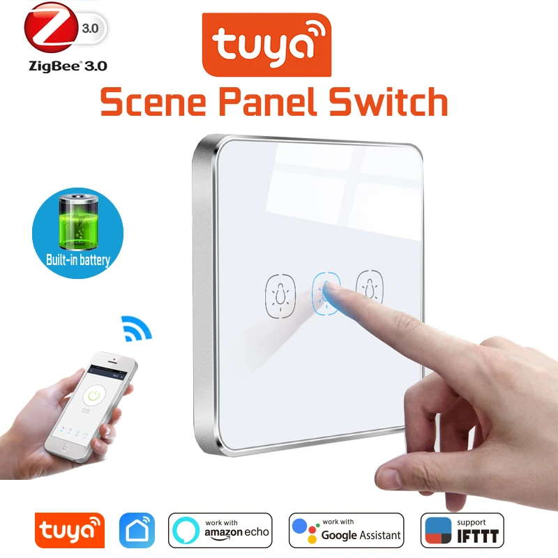 Tuya ZigBee сцена панель Переключатель Встроенный аккумулятор выключатель работает с