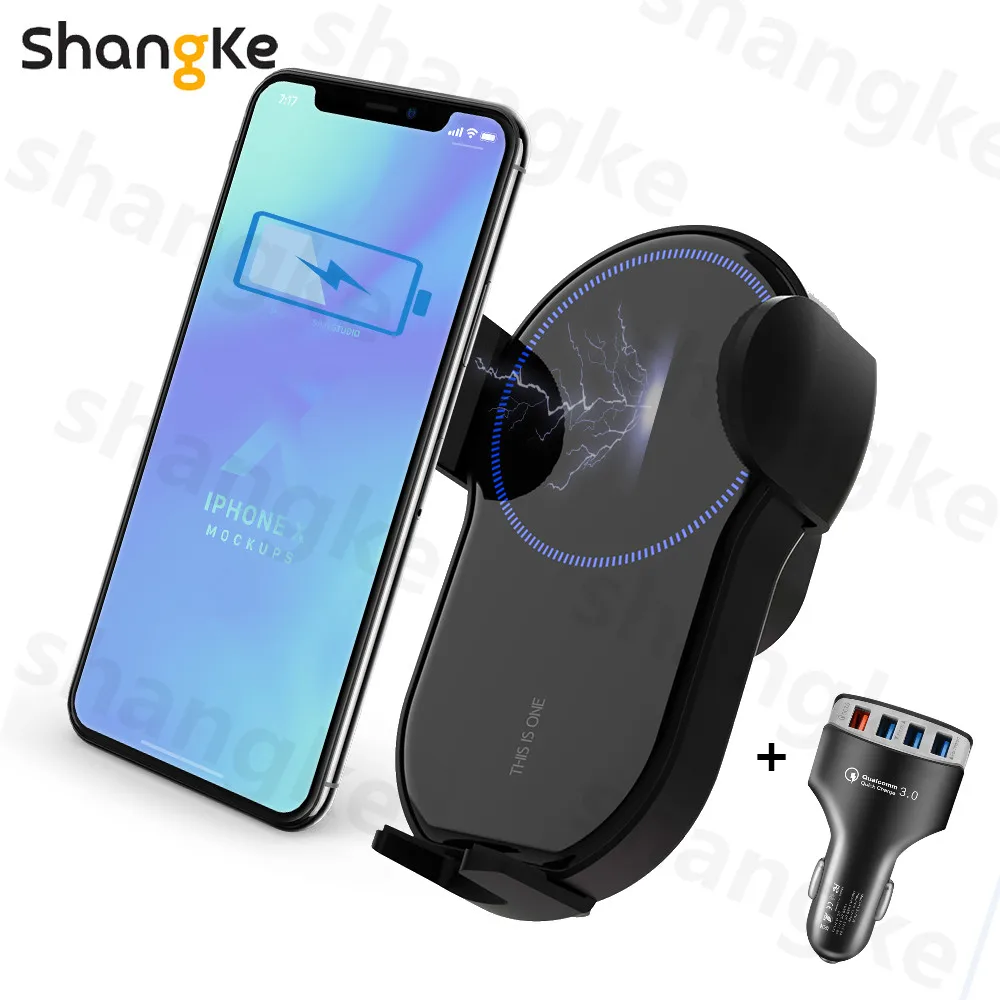 Qi Wireless Car Charger for iPhone 12 11 XS Max Samsung S10 S9 S8 Quick Wireless Charging Charger Car Mount Mobile Phone Holder