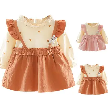 

Fashion Kids Baby Girls Dress Love Heart Print Long Sleeve Soft Ruffles Pleated Dress Top Autumn New