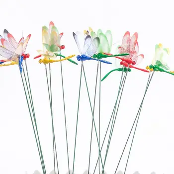 

10PCS / Bag Plant Lawn Decoration Stick Artificial 3D Dragonfly Garden Decoration Outdoor Simulation Dragonfly Brocade Yard .
