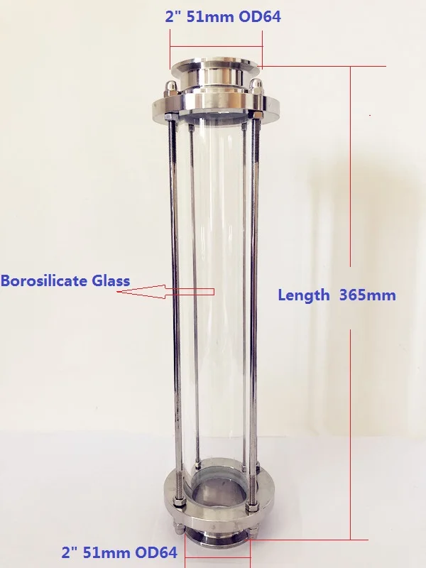 Длинный Стиль "(51 мм) OD64 высокое качество поток смотровое Стекло Dioptr Длина 365 мм прицел Стекло башня SS304 Сантехнический фитинг