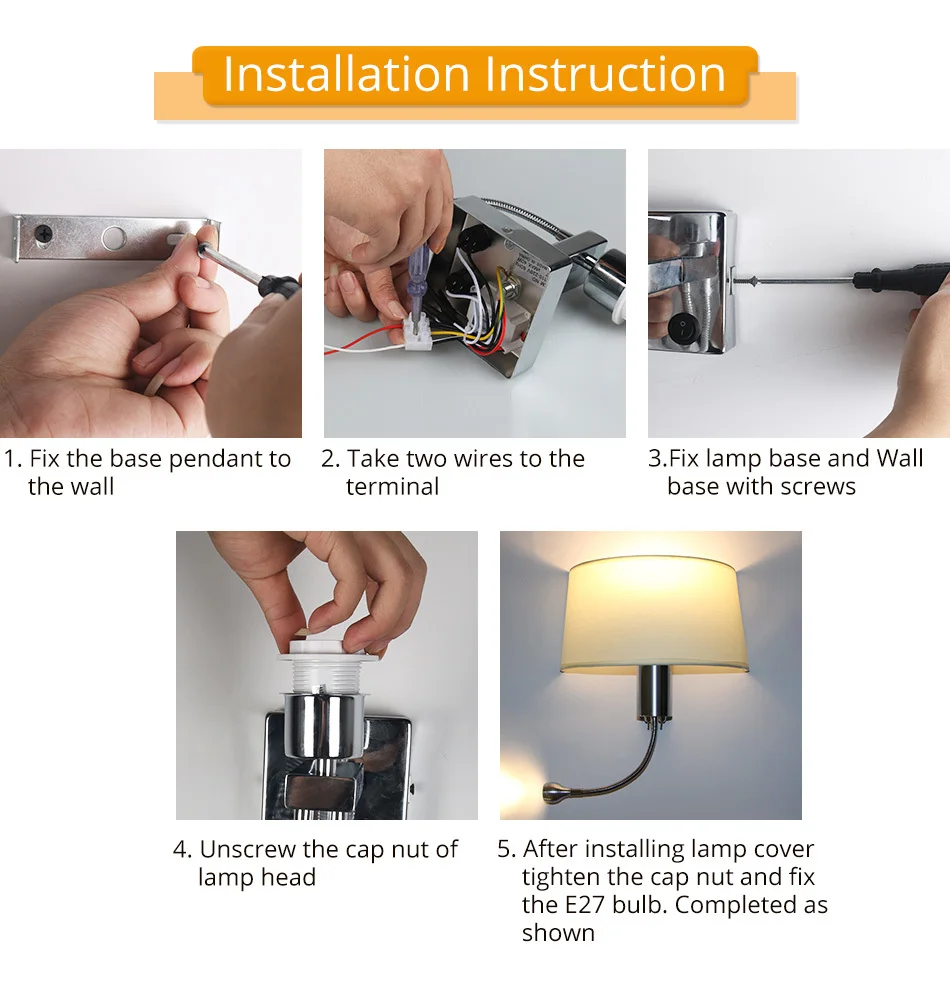 Modern LED Wall Lamp with Switch E27 Bulb Bedroom Sconces Indoor Vanity Bathroom Industrial Decoration Home Wall Mounted Light (2)