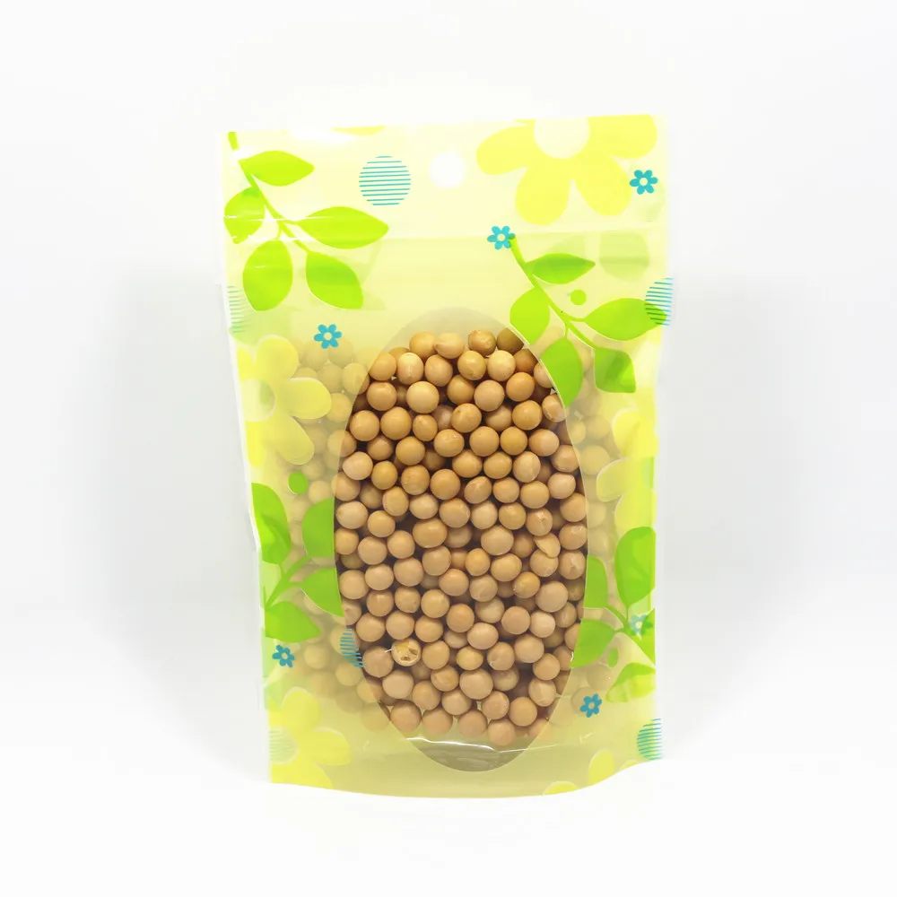 

100Pcs/Lot Green Leaf Stand Up with Clear Window with Hang Hole Ziplock Zip Seal Plastic Food Storage Doypack Party Pouches