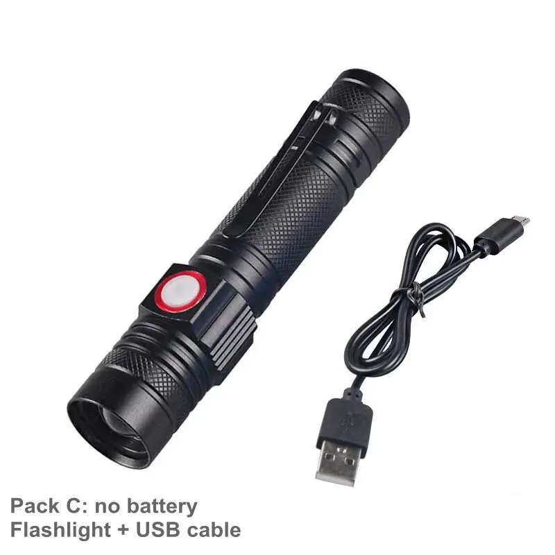 Pack C TMWT микро USB Перезаряжаемый яркий удобный мощный фонарик алюминиевый сплав водонепроницаемый зум Мини фонарик 18650 - Испускаемый цвет: Pack C