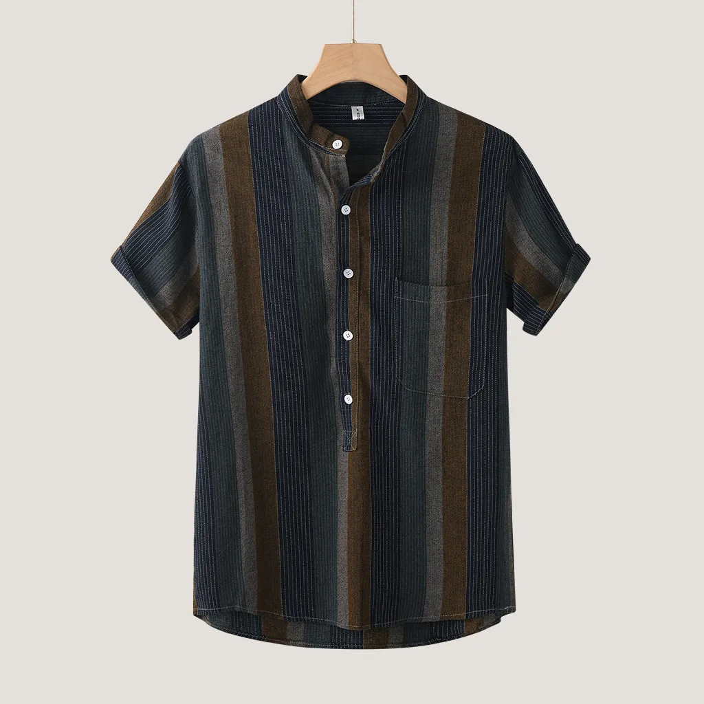 Мужская рубашка в полоску с принтом летняя гавайская Chemise Homme Повседневная