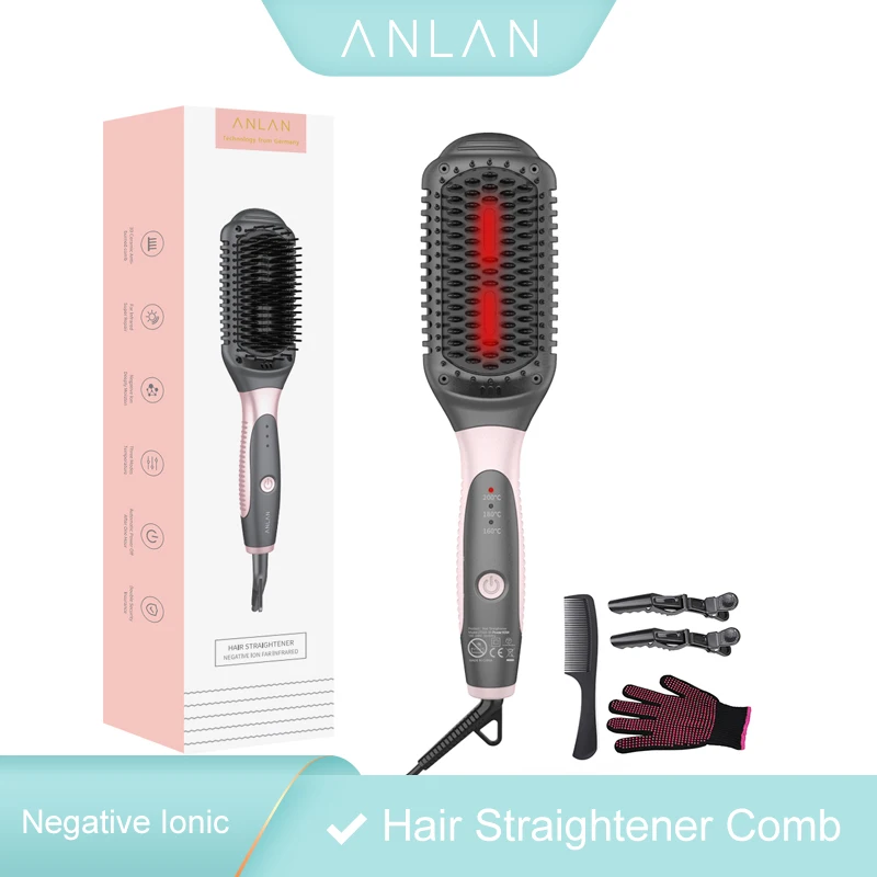 

ANLAN Hair Straightener Brush Infrared Hair Straightener Irons Negative Ionic Hair Straightener Comb Hair Care Styling Tool Comb