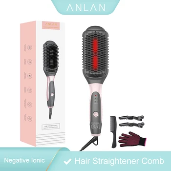 

ANLAN Hair Straightener Brush Infrared Hair Straightener Irons Negative Ionic Hair Straightener Comb Hair Care Styling Tool Comb