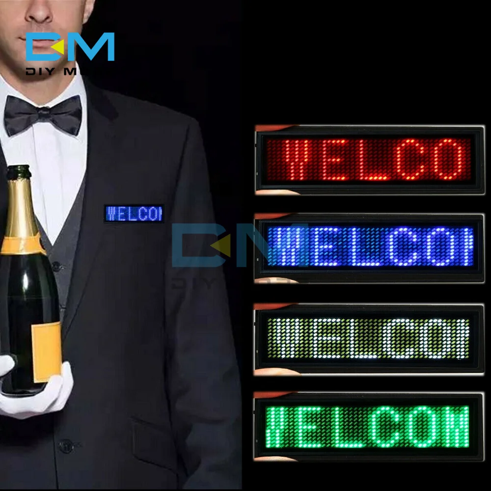 【Daily Deals】 Rechargeable Bluetooth Digital LED Badge DIY Programmable Scrolling Message Mini LED Name Tag 15 Display Languages Badge Module.
