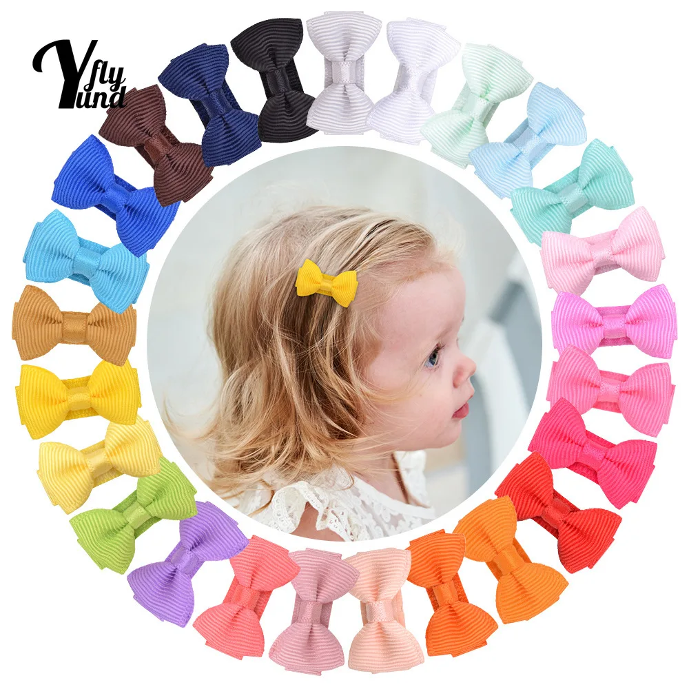 Yundfly 10pcs/lot 3.1 CM Mini Solid Color Ribbon Bows Toddler Hair Clips Cute Princess Bangs Hairpins Baby Headwear Holiday Gift