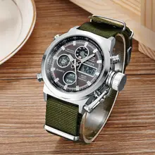 Модные OHSEN Спортивные часы светодиодные часы с холщовый ремешок для часов военные наручные часы lcd Цифровые мужские часы резиновый ремешок