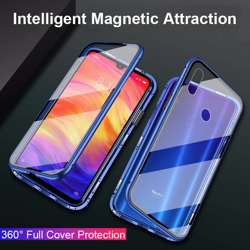 Магнитный адсорбционный металлический чехол для Xiaomi redmi Note 7 8 Pro, закаленное стекло, Магнитная Крышка для redmi 8, 8a, note8, note7, задний Чехол